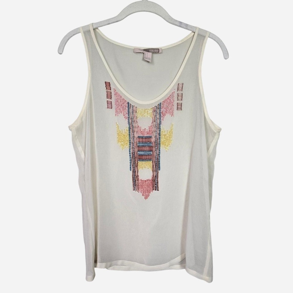 VTG y2k beaded sheer white tank top / SM / Forever 21 / teen, boho, twee, indie